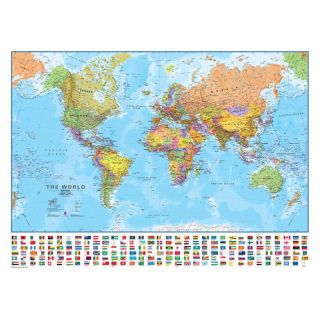 World with Flags Laminated Wall Map   54W x 39H in.   Learning Aids