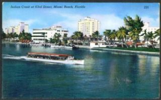 Indian Creek & 63rd St Miami Beach FL postcard 50s Entertainment Collectibles