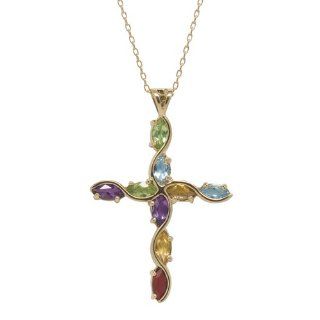 Multi Color Gemstone Cross Pendant Gold Over Silver Jewelry