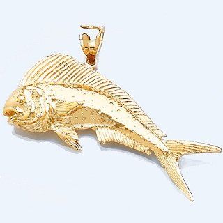 Gold Nautical Charm Pendant Female Dorado (mahi mahi) 2 D Million Charms Jewelry