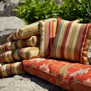 Sidewalk Stripe Bench and Seat Cushions   Set of 7   Wicker Cushions