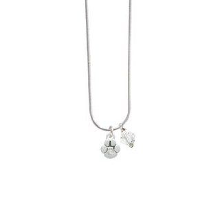 Mini Silver Paw with Clear Swarovski Crystal Clear Swarovski Bicone Charm Nec Pendant Necklaces Jewelry