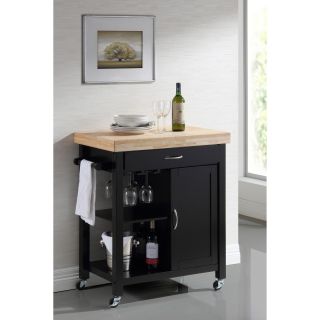 Reno Black Kitchen Island With Solid Wood Top   Kitchen Islands and Carts