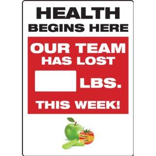 Accuform Signs MSR816PL WorkHealthy Plastic Write A Day Scoreboard, "Health Begins Here   Our Team Has Lost #### Lbs. This Week" 14" Width X 20" Height Industrial Warning Signs