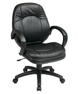 Office Star Executive Faux Leather Office Chair with Padded Arms   Black   Desk Chairs