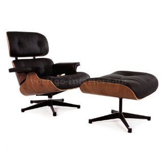 Classic Eames Lounge Arm Chair   Walnut & Black Leather   Armchairs