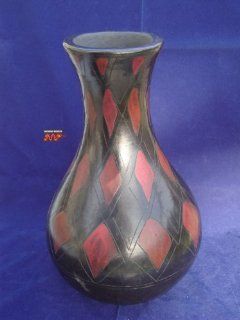 Ceramic Vase 9" Black Potterry Hand Made Oaxaca Mexico (Barro Negro Doa Rosa) (Popular Ceramic Mexican Pottery Styles Collectible)  Decorative Vases  