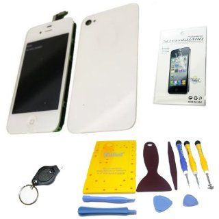 YAGADGET iPhone 4S White Color Conversion Color Swap Front Glass Screen Lcd Replacement Back Door Assembly & Home Button Do It Yourself Kit (Includes Full Toolkit + Screwmat + Screen Protector + LED Keychain Light) Any Carrier AT&T Verizon Sprint 