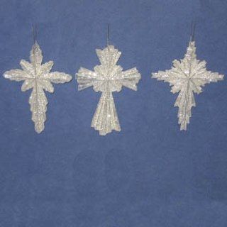 5" Platinum Glitter Star of Bethlehem Cross Christmas Ornament   Christmas Pendant Ornaments