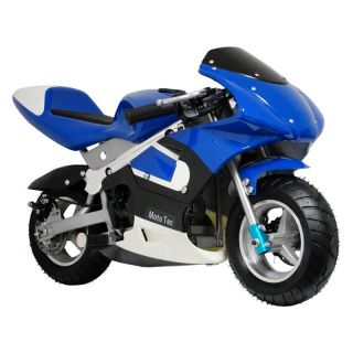 MotoTec Gas Pocket Bike Battery Powered Riding Toy   Blue   Battery Powered Riding Toys