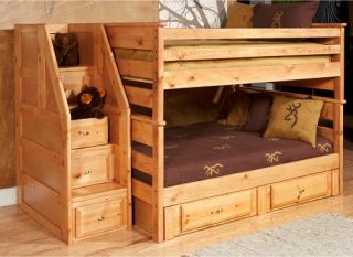 Chelsea Home Full Over Full Bunk Bed with Stairway Chest   Caramel   Bunk Beds