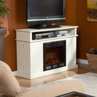 Kingsbury Ivory Electric Fireplace Media Console   TV Stands