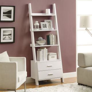 Monarch 69 in. Ladder Bookcase with 2 Storage Drawers   White   Bookcases