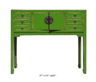 Rustic Green Color Solid Wood Narrow Console Altar Table Desk Af890  