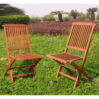 Acacia Folding Wooden Patio Chair   Set of 2   Outdoor Dining Chairs