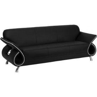 Flash Furniture Hercules Kelsey Series Contemporary Black Leather Sofa with Swirl Arm Design ZB KELSEY 845 1 SOFA BK GG  