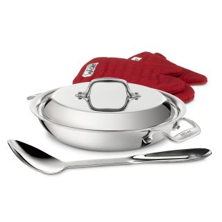 All Clad Tri Ply Stainless Steel 2 qt. All Purpose Pan with Spoon Mitts and Lid   Chefs Pans
