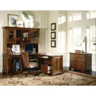 Riverside American Crossing L Shaped Desk and Hutch in Fawn Cherry   Computer Desks