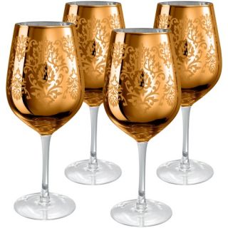Artland Inc. Gold Brocade Goblet Glasses   Set of 4   Stemware