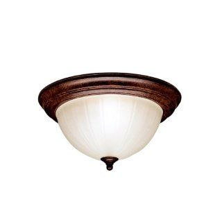 10864TZ Energy Efficient 2LT 13IN CFL Flush Mount, Tannery Bronze Finish with Satin Etched Glass   Close To Ceiling Light Fixtures  