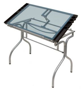 Studio Designs Folding Craft Station Silver  Blue Glass Top   Drafting & Drawing Tables