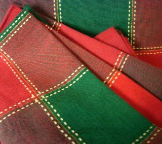 CS D848 Christmas Large Tartan Plaid with Yellow Overstitch 84 X 60 Tablecloth & 8 Dinner Napkin Set Rectangular 100% Cotton, Red Green Gold Health & Personal Care