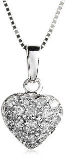 10k White Gold Pave Heart Pendant (1/8 cttw, H I Color, I2 I3 Clarity), 18" Jewelry