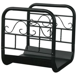 Uniflame Large Black Wrought Iron Log Rack with Wheel and Removable Cart   Fireplace Tools