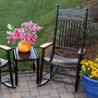 Dixie Seating Spindle Rocking Chair Set with FREE Side Table   Black   Outdoor Rocking Chairs