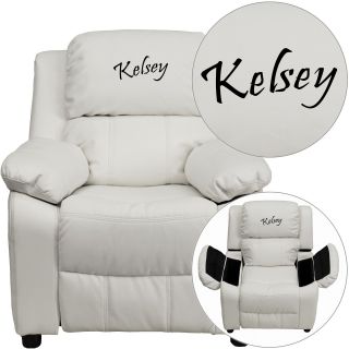 Flash Furniture Personalized Vinyl Kids Recliner with Storage Arms   White   Kids Recliners