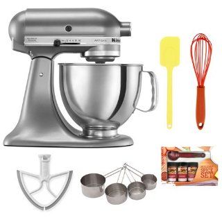 KitchenAid KSM150PSCU Artisan Series 5 Quart Tilt Head Stand Mixer in Contour Silver w/ Beater Blade + Silicone Whisk + Accessory Kit Kitchen & Dining