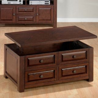 Jofran Ogden Lift Top Coffee Table with 2 Pull Through Drawers and Casters   Coffee Tables