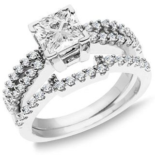 0.62 Carat (Ctw) 14k White Gold Round White Diamond Semi Mount Split Shank Engagement Bridal Ring Set with Matching Wedding Band (No Center Stone) Jewelry