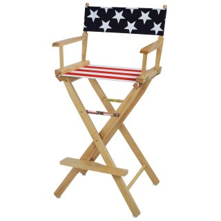 American Flag 30 inch Bar Height Directors Chair   Natural   Tall Directors Chairs