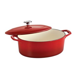 Tramontina Gourmet Enameled Cast Iron Covered Oval Dutch Oven   Gradated Red   Dutch Ovens