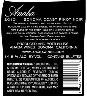 2010 Anaba Sonoma Coast Pinot Noir Red Wine 750 mL Wine
