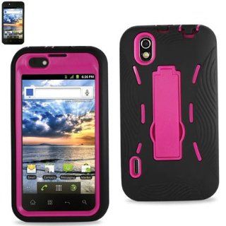 LG Marquee/Ignite/LS855 Black/Hot Pink Combo Silicone Case + Hard Cover + Kickstand Hybrid Case BoostMobile/Sprint Cell Phones & Accessories