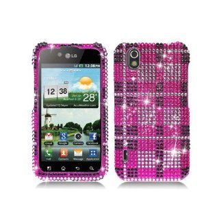 Pink Plaid Bling Gem Jeweled Crystal Cover Case for LG Ignite 855 Marquee LS855 Sprint LG855 Boost L85C NET10 Straight Talk Optimus Black P970 L85C Majestic US855 US Cellular Cell Phones & Accessories