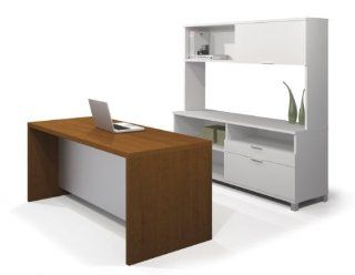 Bestar Bestar Pro Linea Executive Kit in White and Cognac   Home Office Desks