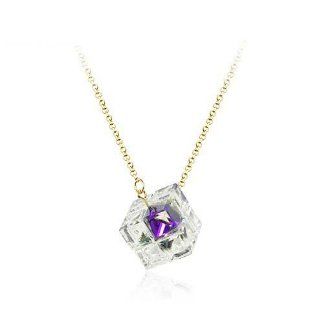Charm Jewelry Swarovski Crystal Element 18k Gold Plated Amethyst Purple Cube Necklace Z#856 Zg4dc0ed Jewelry