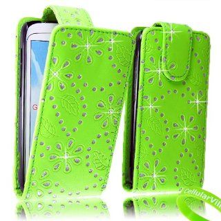 Cellularvilla (Trademark) Case for HTC Sensation 4g G14 T mobile Green Glitter Diamond Design Leather Flip Open Case Cover Pouch. Free Cellularvilla Wrist Band Included. Cell Phones & Accessories
