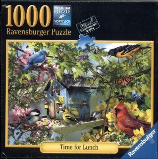 Ravensburger 1000 Piece Premium Puzzle Featuring Softclick Technology   Time for Lunch By Artist Lori Schory   Artwork Features Various Birds and Butterflies Around a Birdhouse Toys & Games