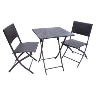 Folding All Weather Resin Wicker Bistro Set   Outdoor Bistro Sets