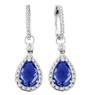 3.17 Sapphire & Diamonds Dangling Pendant Earrings 18k Gold Sapphire Accented Jewelry