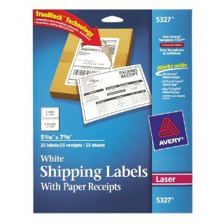 Avery Shipping Label with Paper Receipt, Laser, TrueBlock Technology, White, 25 Sheets (5327) 