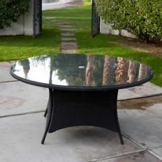 63 in. Flat Wicker Round Patio Dining Table with Umbrella Hole   Patio Tables
