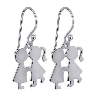 Sterling Silver Kissing Boy and Girl French Wire Dangle Earrings Jewelry