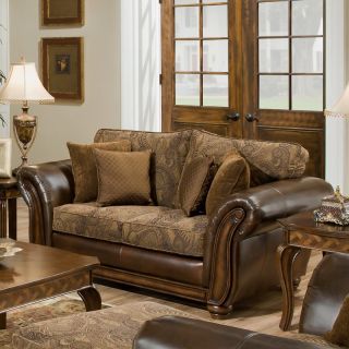 Simmons Zephyr Vintage Leather and Chenille Loveseat with Accent Pillows   Loveseats