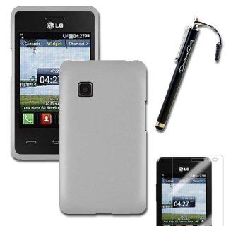 MINITURTLE(TM) LG 840G Tracfone   White Rubberized Coasted Hard Protective Case Cover with Bonus Screen Protector Film and Large Stylus Capacitive Pen Cell Phones & Accessories