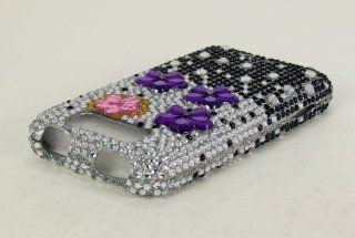 LG CONNECT 4G MS 840 FLOWERS ON SILVER BLACK DIAMOND BLING CASE SNAP ON PROTECTOR Cell Phones & Accessories